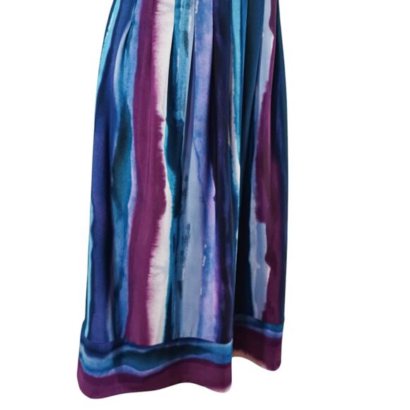 Rabbit Designs Watercolor Stripe Dress 10 NWT | Multicolor V-Neck Pleated Skirt - Picture 5 of 11
